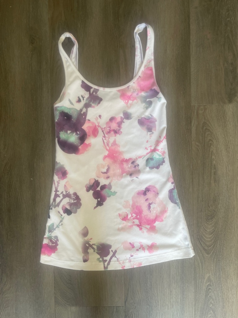 lululemon athletica White Tank Top with Pink & Purple Floral Watercolor Print